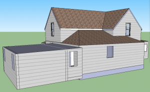 The lower roof above the kitchen is at the point of collapse and has to be rebuild. The main-house roof very poorly aligns with the lower roof.
